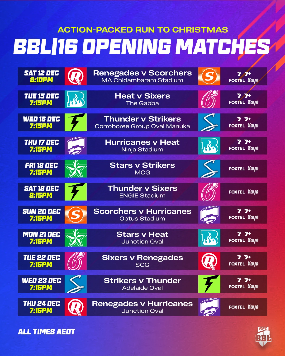 BBL 16 SCHEDULE BEGINS ON DECEMBER 14 TH 2026 IN CHENNAI. 